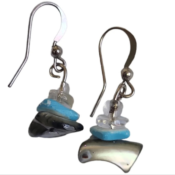 Handcrafted Clear Beads Stacked faux Shell Faux Abalone Earrings - Picture 1 of 2